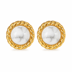 Orecchini a perno rotondi vintage francesi dal design intrecciato, eleganti gioielli alla moda per l'uso quotidiano da donna - Product Image 2