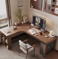Bureau d'angle en bois massif avec bibliothèque intégrée, bureau en forme de 7 pour chambre à coucher, bureau d'angle, bureau d'ordinateur en forme de L