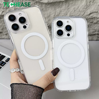 Coque de téléphone transparente antichoc magnétique en TPU + acrylique avec charge sans fil pour iPhone 16, avec coussin d'air et protection de l'objectif
