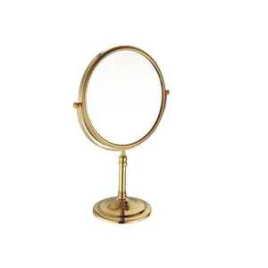新产品热卖可旋转圆形设计双面桌面黄铜金色浴室镜子