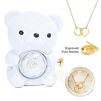 Dropshipping 2024 Hot New Valentine's Mother's Birthday Day Gift Gray Préservé Flowers Real Rose Bear with Custom Name Necklace
