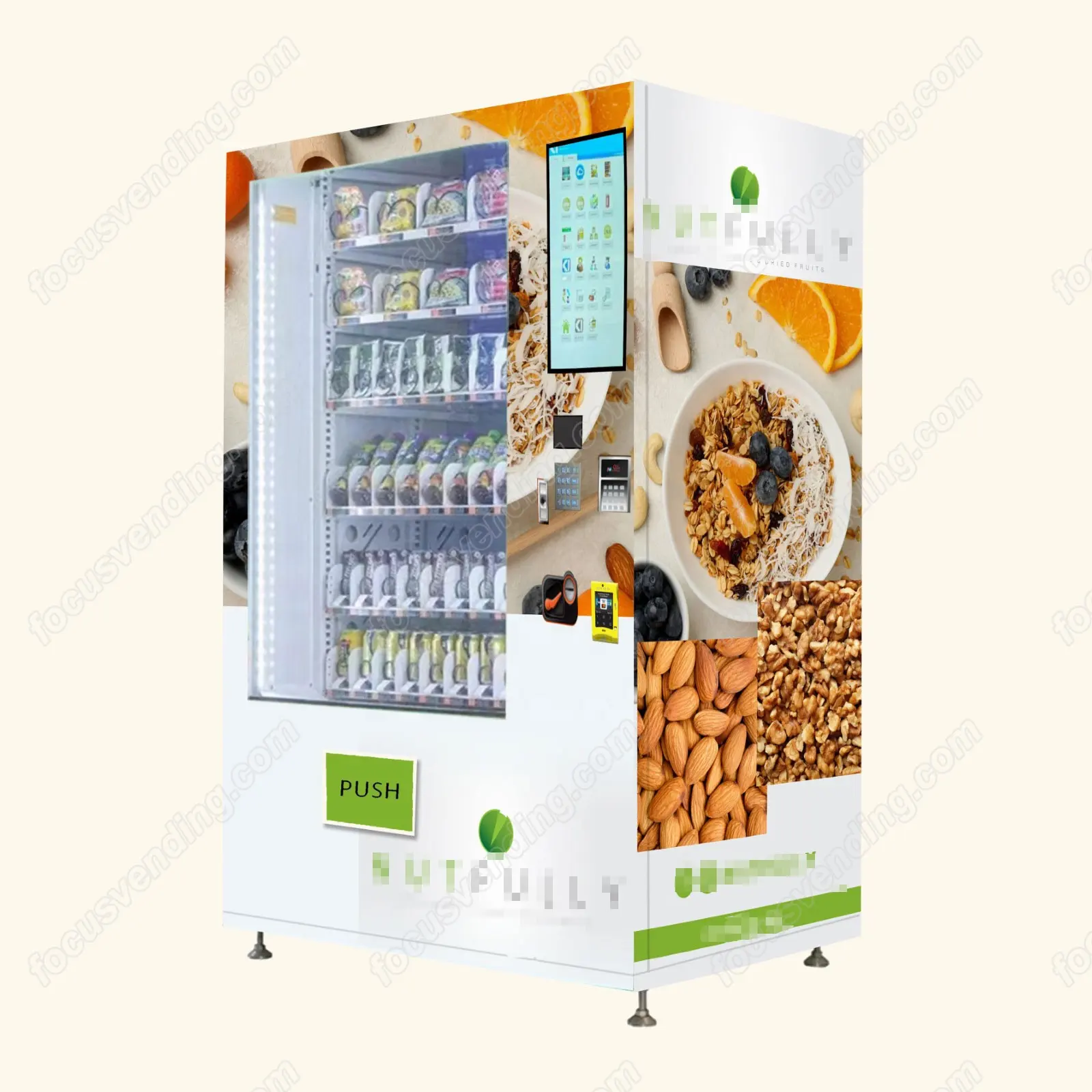 Touch screen nut vending machine for food and drinks accept qr code payment