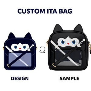 Custom Velvet Cat Ita Bag With <b>Clear</b> PVC Window Cartoon Embroidery Shoulder Custom Logo Color Hardware Accessory <b>Handbag</b> - Product Image 3