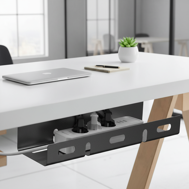 No Drilling Extendable Under Desk Cable Management Metal Cable Tray Under Desk With Clamp Retractable Cord Organizer for Desk