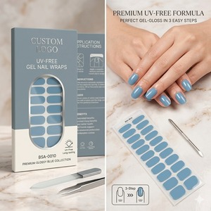 En gros, Wraps d'ongles en gel auto-adhésifs à usage unique Litchea sans UV, Bleu poudré, Fini brillant premium, Sans HEMA, Certifié CE, Tenue 14 jours - Product Image 2