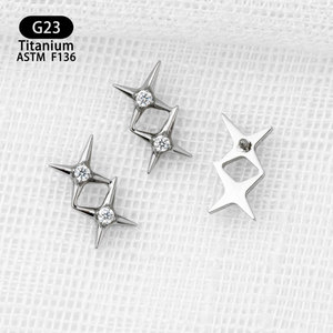 Pendientes <span class=keywords><strong>de</strong></span> <span class=keywords><strong>Titanio</strong></span> F136 ASTM con Zirconia Cúbica, Diseño Vintage <span class=keywords><strong>de</strong></span> Doble Estrella <span class=keywords><strong>de</strong></span> Cuatro Puntas <span class=keywords><strong>para</strong></span> Piercing Corporal, Regalo - Product Image 2