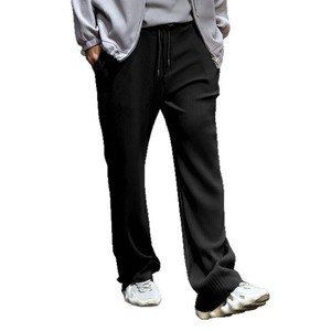 Pantalones anchos de jacquard a rayas para hombre, talla europea, talla grande, corte holgado informal, pierna recta, con cordón elástico - Product Image 1