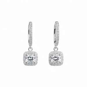 Pendientes de Aro con Diamantes Ice One, Plata 925, Corte Princesa, Engaste de Garra, Joyería de Lujo para Mujer, Chapado en Rodio - Product Image 1