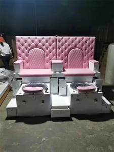 Kisen, nuevo masaje de pies de lujo, silla de pedicura rosa para doble persona con interruptor de agua, cuenco de cristal, luz de Color para salón de uñas de EE. UU. - Product Image 4