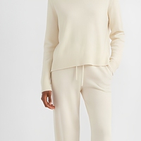 Ensemble de survêtement de luxe 2 pièces pour femme en mélange de cachemire, pull à col rond et pantalon, blanc ivoire, fabrication usine