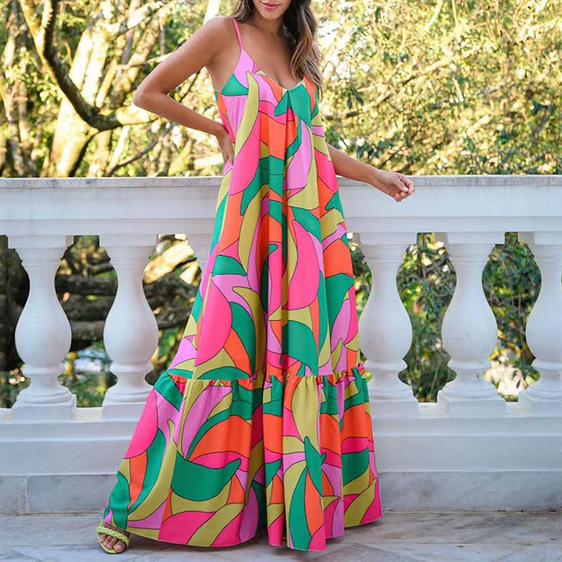 Dq273 Colorful Bright Chiffon Flower Pleated Hem Plus Size Summer Dresses  Dresses Women Casual Floral Dresses Women| Alibaba.com