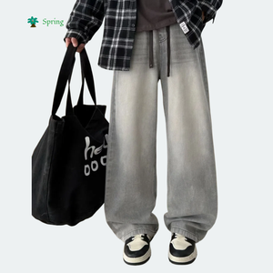 <strong>2026</strong> Spring Teenager Paris Grey Straight Leg Breathable Mid Waist Light Wash Casual <strong>Denim</strong> Jeans Low MOQ - Product Image 1