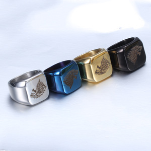 Punk Hip Hop Anillos <span class=keywords><strong>De</strong></span> Hombre testa di <span class=keywords><strong>lupo</strong></span> Custom Signet inciso blu nero acciaio inossidabile anello in oro da uomo - Product Image 2