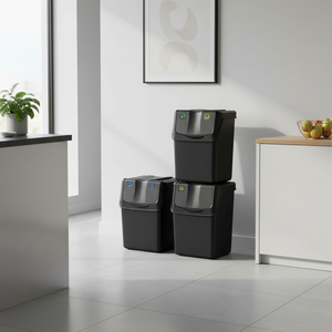 Set di 3 bidoni della spazzatura KEDEN SORTIBOX, plastica riciclata al 100%, nero, 60L - Product Image 3