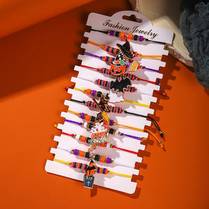 Ensemble de bracelets de dessin animé d'Halloween, tressés, réglables, unisexes, bijoux de fête, en alliage de zinc, motif citrouille et crâne - Product Image 4