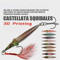WEIHE 66mm 21g Jigbait Simulation calmar métal leurre de pêche avec plume crochet unique pointu longue portée leurres artificiels