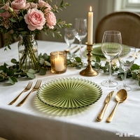 Assiette de présentation en verre vert olive en forme de fleur, vente en gros, assiette décorative en vrac pour location de mariage et banquets