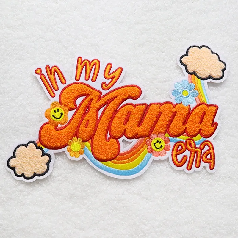 Bordado personalizado en My Mama Ena Logo tela parche grande hierro en primavera/verano Chenille parche insignia para ropa