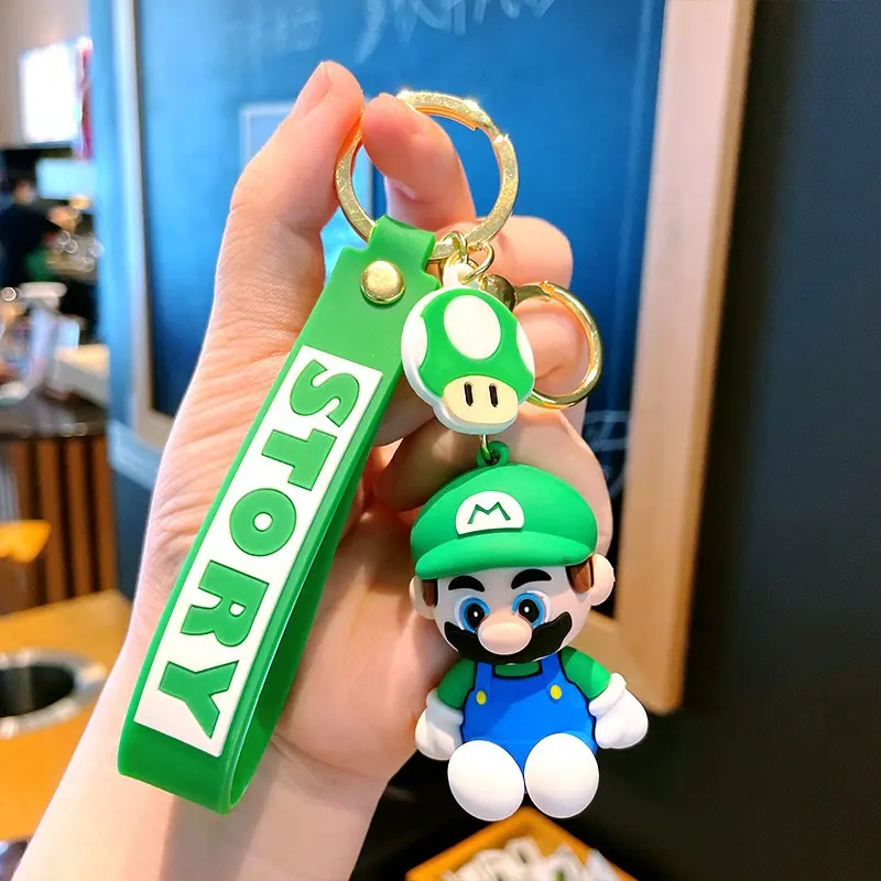 3D Phim Hoạt Hình PVC Nhân Vật Vòng Chìa Khóa Dây Móc Chìa Khóa Llaveros Túi Mặt Dây Chuyền Nấm Mario Keychain