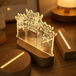 RGB Carved Blank Acrylic Panel Wooden Lamp 2025 Hot Sale Wholesale <b>LED</b> Base Wooden <b>LED</b> Lamp Base Table Lamp - Product Image 1