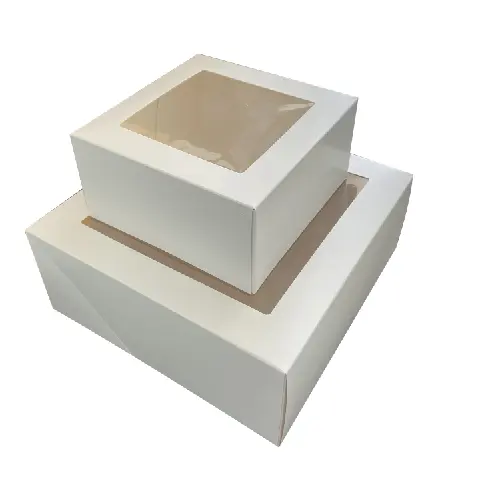 Wholesale custom Easy Assembling 10" x 10" x 5" White Cake Box Pop-auto Cake Box With Window bakery Pastry Box