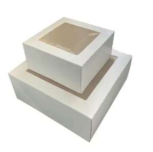 Vente en gros boîte à gâteau blanche personnalisée facile à assembler 10 "x 10" x 5 "boîte à gâteau Pop-auto avec fenêtre boîte à pâtisserie de boulangerie