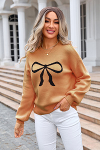 Nuova Collezione Primavera 2027: Maglione Lavorato a Maglia con Fiocco Ricamato per <span class=keywords><strong>Donna</strong></span>, Felpa alla Moda con Motivo Jacquard - Product Image 6