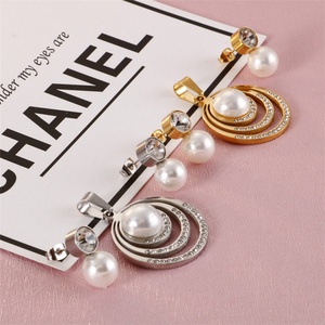 Popular Famous <b>Crystal</b> Round Stainless Steel Pearl Earring Necklace <b>Set</b> - Product Image 5