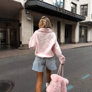 Felpa con cappuccio ricamata con logo frontale da donna, nuova collezione autunnale, alla <span class=keywords><strong>moda</strong></span>, ampia, casual, giovanile, stile pigro, all'ingrosso - Product Image 4