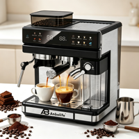 Anbolife - Cafetera Espresso Comercial Semiautomática de 20 Bares con Pantalla Táctil, Molinillo con 20 Ajustes de Molienda, para el Hogar
