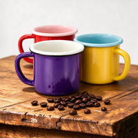 Mug à café en émail classique réutilisable de 12 oz avec poignée, impression vintage de qualité garantie, logo personnalisé, tasse à eau en métal vierge