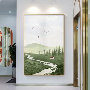 Peinture sur Porcelaine Cristalline Paysage Naturel Moderne : <span class=keywords><strong>Montagne</strong></span> Verte et Ruisseau – Décoration Murale pour Canapé et Intérieur - Product Image 1