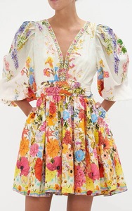 Nouvelle mini robe en lin de coton imprimé pour femmes du créateur de mode décontracté à manches longues col en v méthode de tissage tissé - Product Image 4