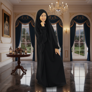 Meilleurs prix Style modeste Simple mode robe de soirée adultes solide motif parole longueur droite Hijab Jilbab Abaya 100% - Product Image 3