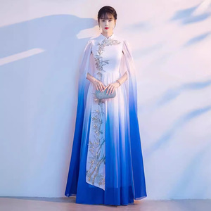 Women's Blue Gradient Classical Dance Dress With 3D Embroidery Stage Performance Wear - Product Image 1