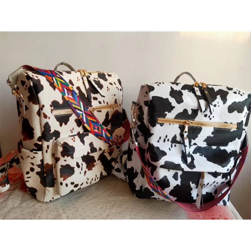 In Stock 17 Colors Plaid Leopard Cow Print Travel PU Backpack Purse With Guitar Strap