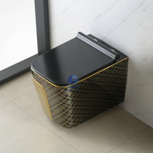 Série Designer – <span class=keywords><strong>WC</strong></span> mural carré rétro <span class=keywords><strong>noir</strong></span> et or, céramique haut de gamme, équipement sanitaire pour solutions de projets - Product Image 2