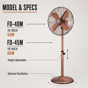 Ventilatore da Terra in Metallo Stile Retrò per Casa, Ufficio e Hotel, 18 Pollici, 60W, 4 Pale in Alluminio, Altezza Regolabile, Oscillante, Vendita all'Ingrosso - Product Image 3