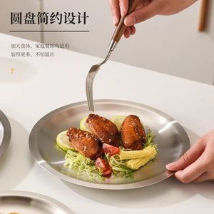 Thickened Stainless Steel Round Serving Tray Durable Commercial Tableware For <b>Barbecue</b> Dessert Western Style - Product Image 2