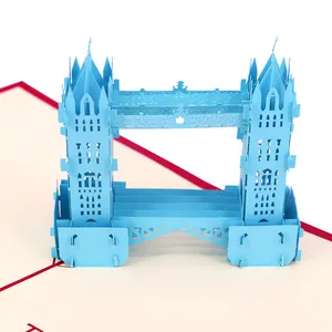 ส่วนบุคคลเลเซอร์ตัด London Tower Bridge Pop Up 3D บัตรอวยพรสำหรับทุกโอกาส