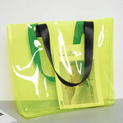 Custom Wholesale Large Clear Tote Bag PVC Beach Bag Plastic Shopping Bag With Own Logo