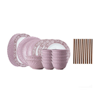 Service de vaisselle en céramique violette style français romantique 2026 avec boîte cadeau pour 2, 4, 6 ou 10 personnes – Assiettes et bols