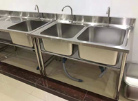 Table de travail en acier inoxydable, avec 4 évier, meuble de cuisine commerciale, en acier inoxydable
