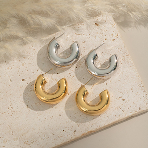 X&amp;L Vintage Stainless Steel Metal 18K Gold Plated Hollow C-shape Hoop Earring for Women Charm Waterproof <strong>Jewely</strong> Wholesale Gifts - Product Image 2