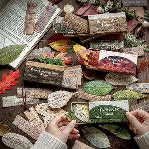 Papier de scrapbooking vintage en forme de feuille naturelle, <span class=keywords><strong>texte</strong></span> anglais cursive rétro, feuilles de plantes séchées découpées, feuilles de notes pour <span class=keywords><strong>collage</strong></span> botanique - Product Image 2