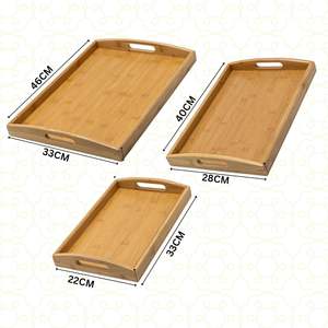 Ensemble de 3 plateaux de service en bambou pour le petit-déjeuner, pour lit, <span class=keywords><strong>canapé</strong></span> et divan, tailles grande, moyenne et petite - Product Image 2
