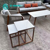 Direct de l'usine mobilier d'extérieur de jardin ensemble de canapés en bois de teck de qualité chaise de canapé en corde tissée tout temps avec table basse pour villa