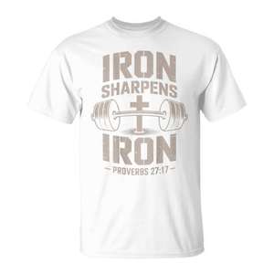 Camiseta Christian Workout Iron Sharpens Iron Dumbbell Cross Barbell - Product Image 1