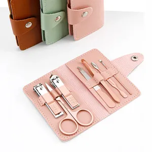 7 In 1 Rose Pink Nail Clipper Set Personal Nail Cutter Tools Travel Grooming Kit Manicure Pedicure Tools Kit