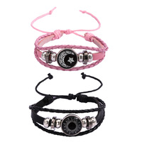 Bracelet tressé multi-couches en alliage rétro fait main unisexe avec pierres précieuses lumineuses soleil lune amoureux du temps